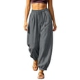 thumbnail image 2 of Smsaxvxz Cotton Line Pants for Women Fashion Casual Elastic Waist Comfortable Baggy Jogger Trousers Gray L, 2 of 6