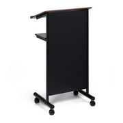 Audio-Visual Direct Lectern (45 H x 17 D x 23 L) Modern Wood & Metal Podium Wheels -Cherry/Black-
