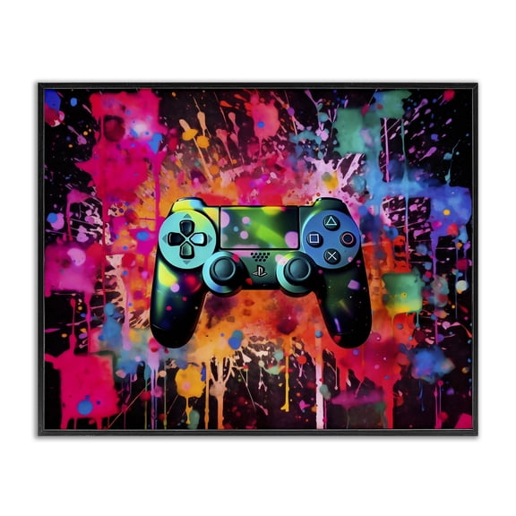 Stupell Industries Vibrant Gamepad Burst Black Framed Giclee Art, design by Creative Studio