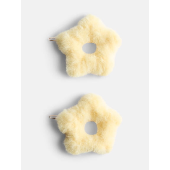 No Boundaries Women’s Faux Fur Star Hair Clip, Yellow, 2 Pack, One Size