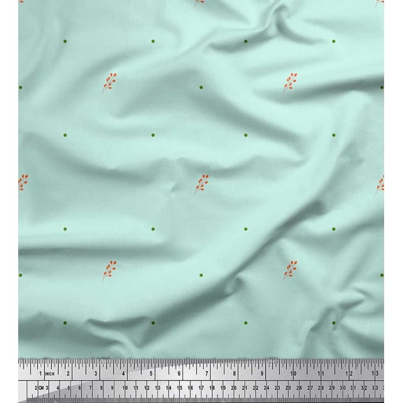 Soimoi Green Cotton Duck Fabric Flower Buds & Dots Printed Fabric 1 Yard 42 Inch Wide