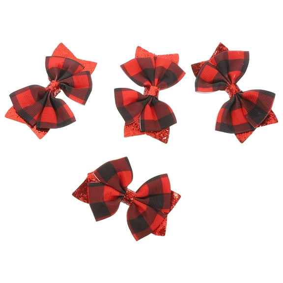 LOLIPPYY 4Pcs Red Bow Hair Clips Lightweight Plaid Design Hair Accessories for Weddings and Parties
