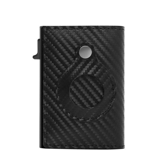Carbon Fiber Pattern Real Leather Wallet For Smart Air Tag, Rfid Credit Card Money Holder Automatic Pop Up Mini Aluminum Wallet Niuniu