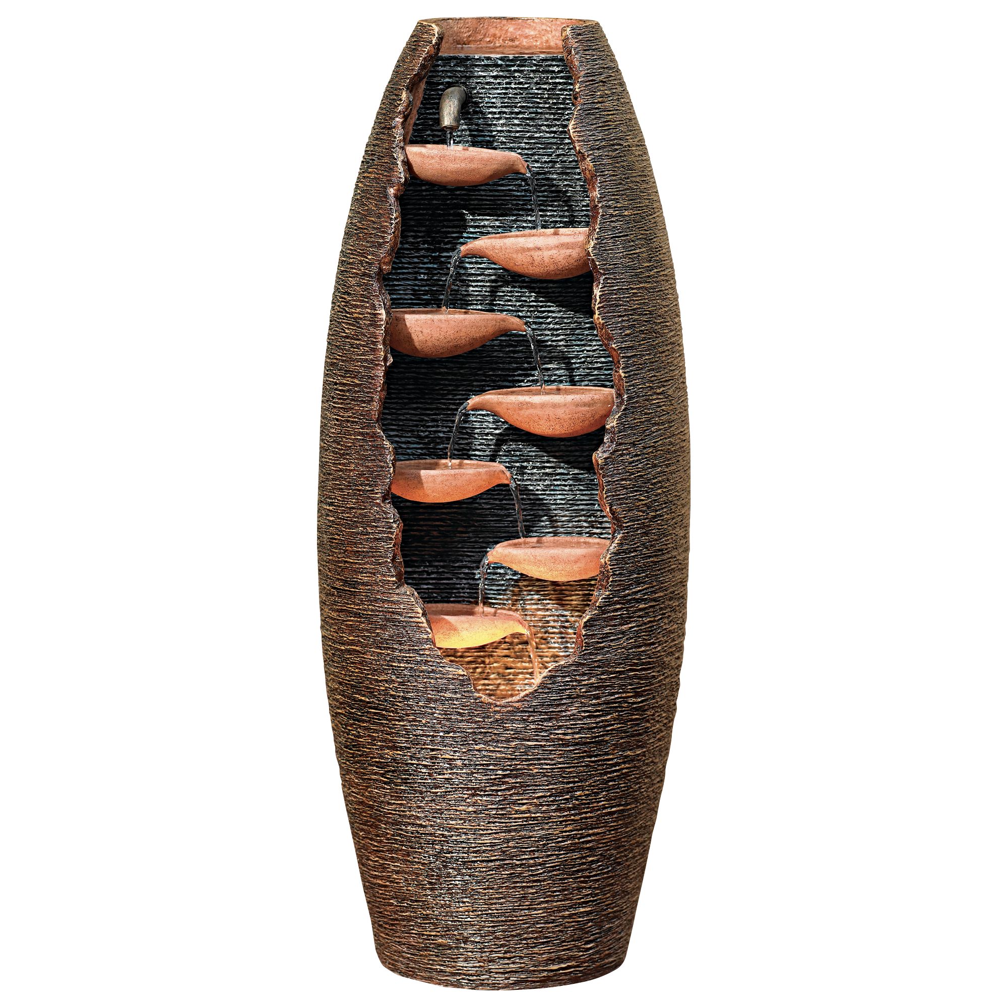 Nathan Seven Cascade 35" High Large Rustic Indoor Outdoor Decor Resin Floor Fountain with Light LED Cut-Away