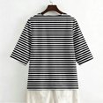 thumbnail image 5 of 3/4 Length Sleeve Womens Tops Cotton Linen V Neck Striped T Shirts Summer Beach Casual Boho Three Quarter Sleeve Tops #01Black S, 5 of 7