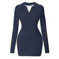 thumbnail image 1 of cfhntfmh Bodycon Dresses for Women Trendy V Neck Collared Long Sleeve Pencil Dress Soft Ribbed Knit Party Cocktail Mini Dress, 1 of 2