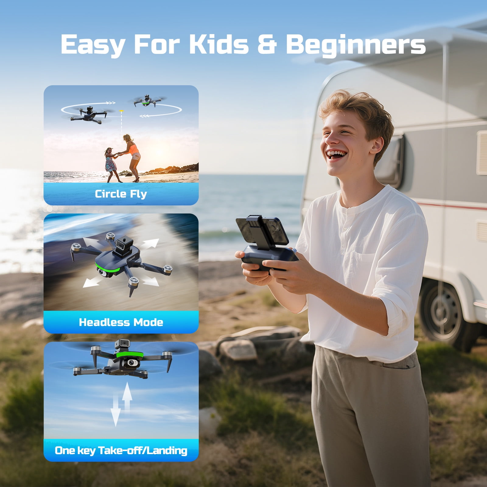 Wefone S5S Foldable Drones with Camera for Kids and Adults, Brushless Motor, 2 Batteries, Black