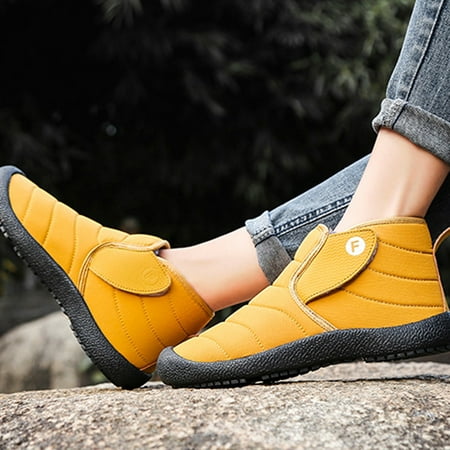 

Jyeity Fashion Nova Men And Couples Comfortable Flat Heel Casual Warm And Velvet Outdoor Snow Black Leather Boots Yellow Size 39(US:7)