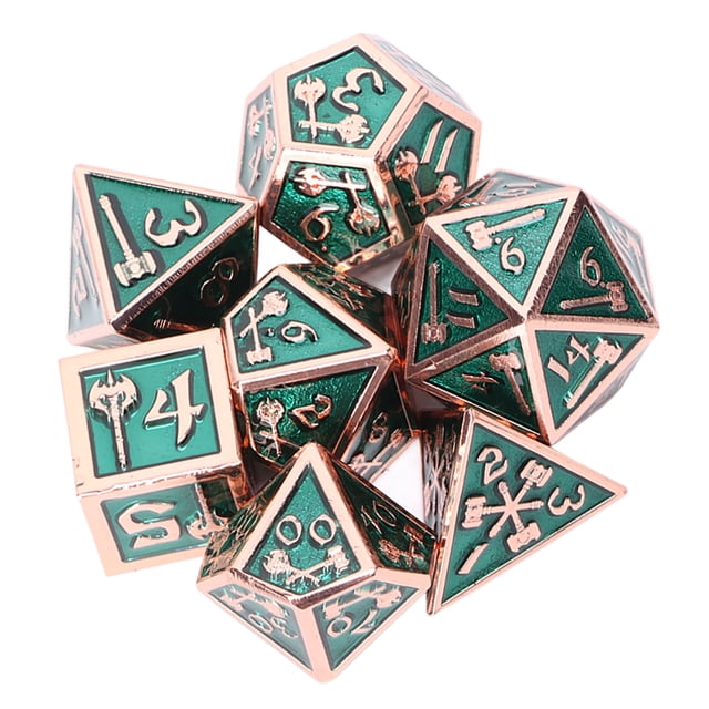 Juego de dados poliédricos de 7 piezas Número claro Metal brillante Inodoro Juego de mesa Dados para juegos de rol Verde