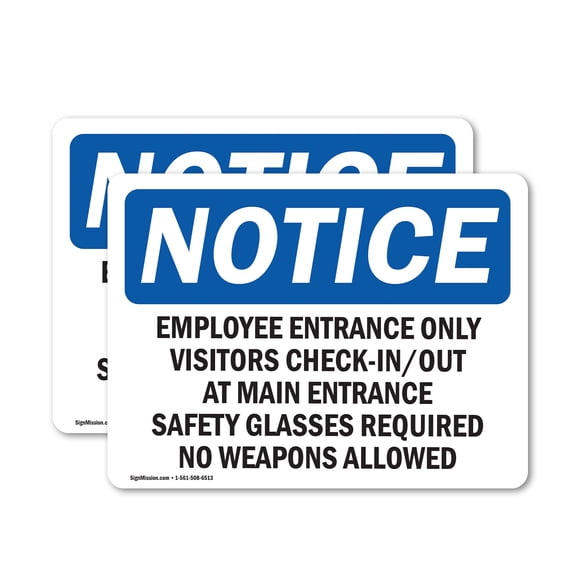 (2 Pack) Employee Entrance Only Visitors Check-In Out OSHA Notice Sign