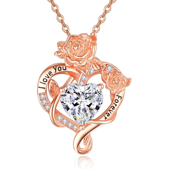 TANGPOET Heart Necklace for Women Rose Gold Plated Sterling Silver Pendant Jewelry Anniversary Birthday Gift for Wife Mom Her