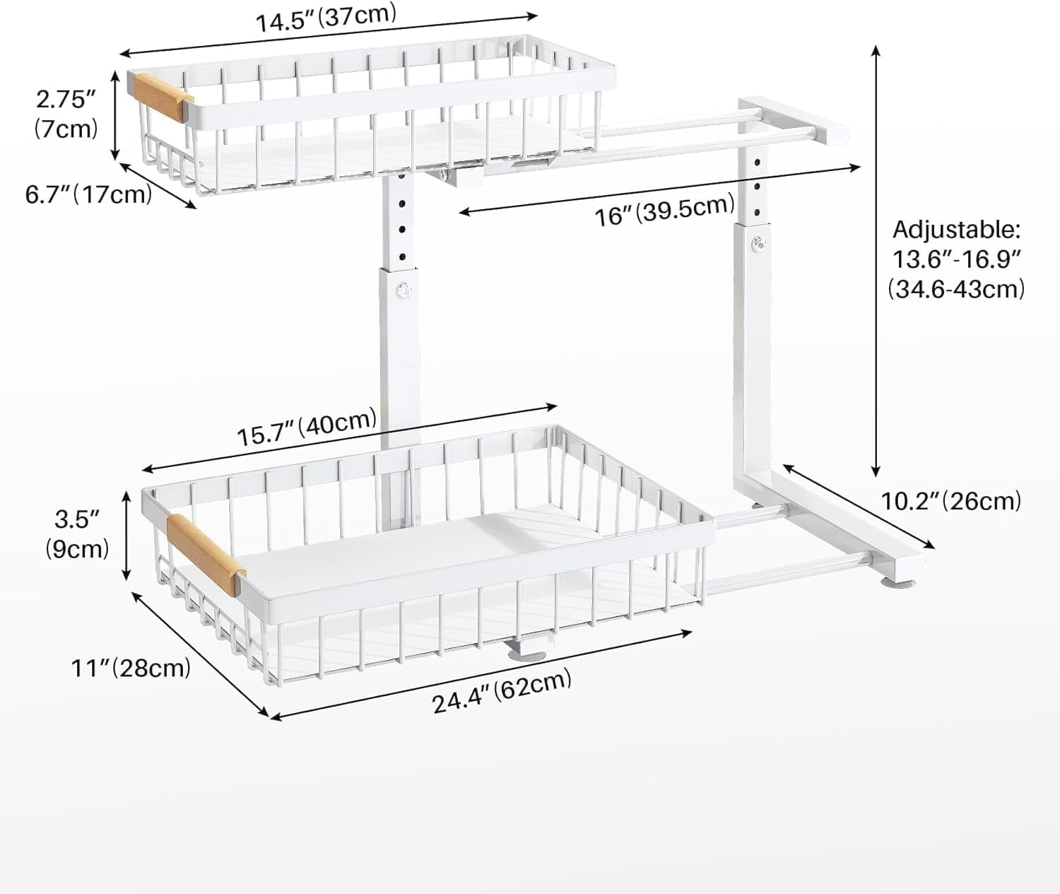 Under Sink Organizer,1 Pack,2 Tier Metal Slide out Sink Shelf Pull out Cabinet Organizer Drawers, Under Sink Organizers and Storage for Kitchen Bathroom Pantry Closet Cabinet