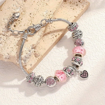 1pc beautiful all-match crystal bead bracelet with pink beads personality bracelet women's bracelet,pink