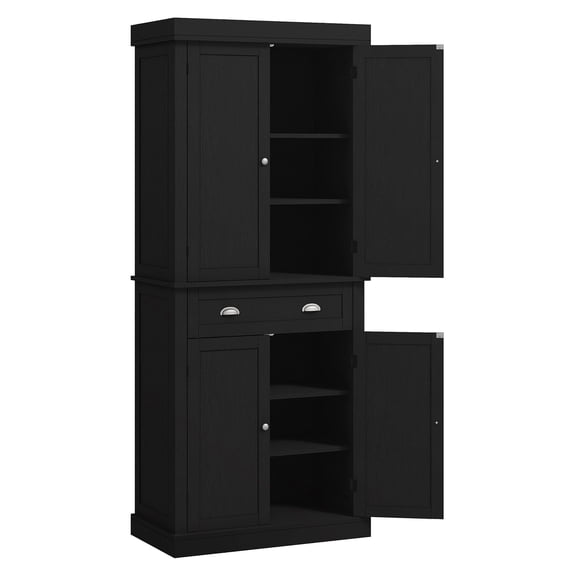 72" Freestanding Kitchen Pantry, Black - Ample Storage, Adjustable Shelves, Elegant Farmhouse Cabinet for Kitchen, Bathroom, Hallway