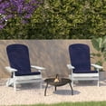 thumbnail image 3 of Flash Furniture Charlestown Set of 2 All-Weather Poly Resin Indoor/Outdoor Folding Adirondack Chairs in White with Blue Cushions for Deck, Porch, and Patio, 3 of 4