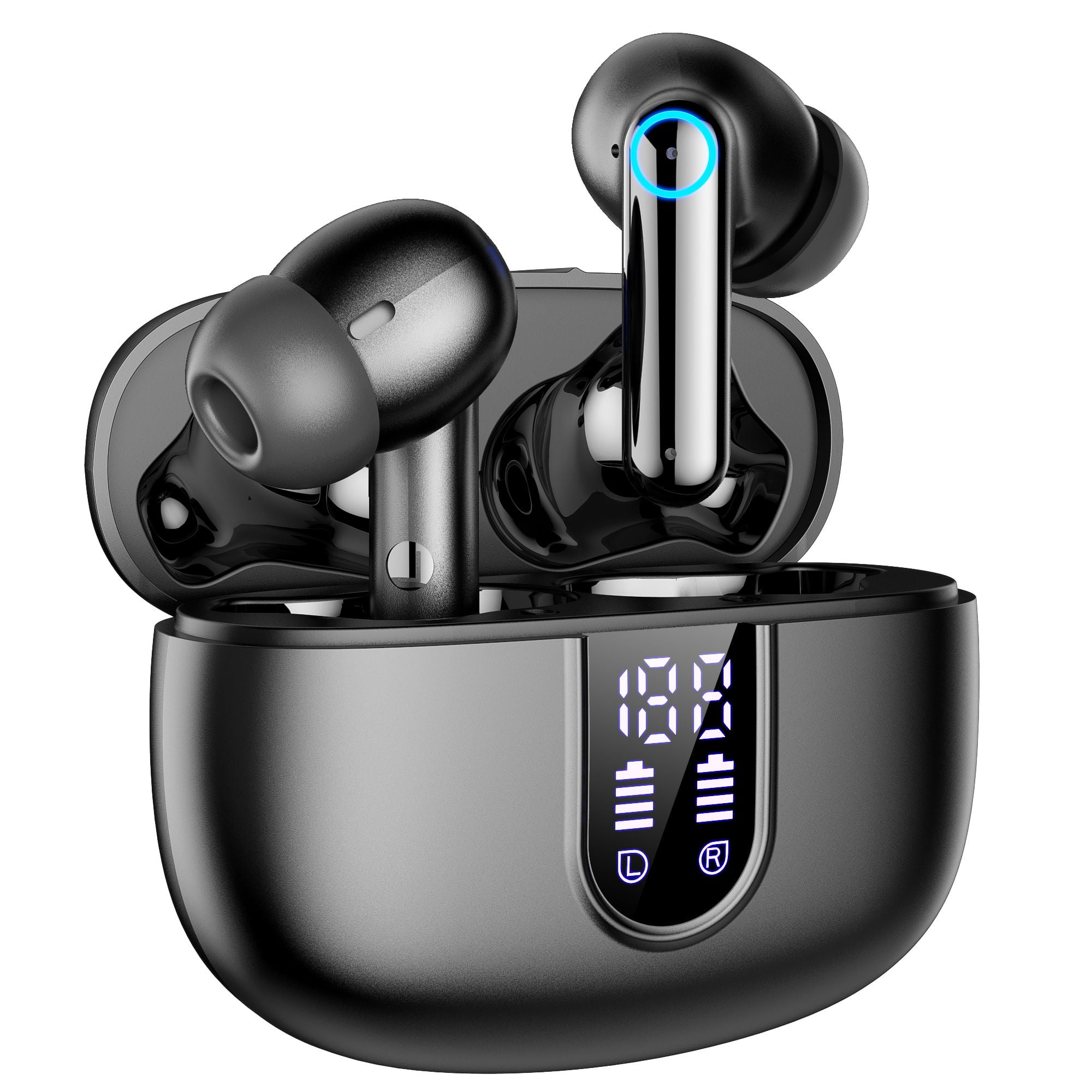 Wireless Earbuds, Bluetooth 5.3 Headphones HiFi Stereo, Bluetooth Earbuds with ENC Noise Cancelling Mic, IP7 Waterproof in Ear Earphones, 56H, LED Display Ear buds for Pad Workout Sports, Black