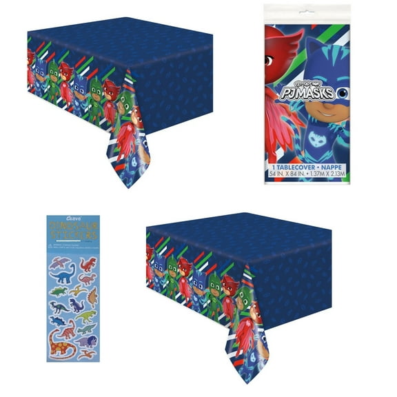 PJ Masks Birthday Party Supplies Decoration Bundle Includes 2 Plastic Table Covers and 1 Dinosaur Sticker Sheet