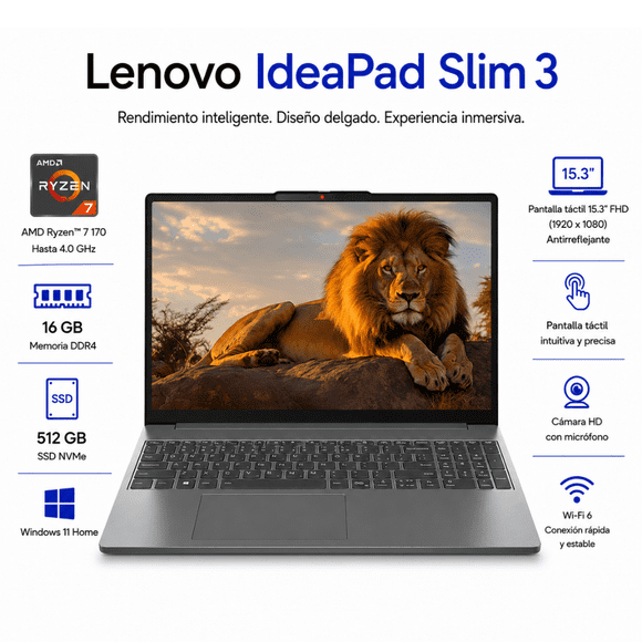 Laptop Lenovo IdeaPad Slim 3 15.3" WUXGA Touch AMD Ryzen 7 16GB RAM 512GB SSD