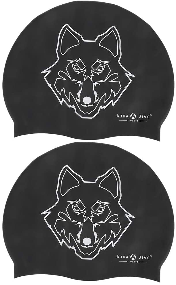 wolf Head Details about   2Pcs Silicone Swimming Cap Hat Cartoon Cute For Children Adults 