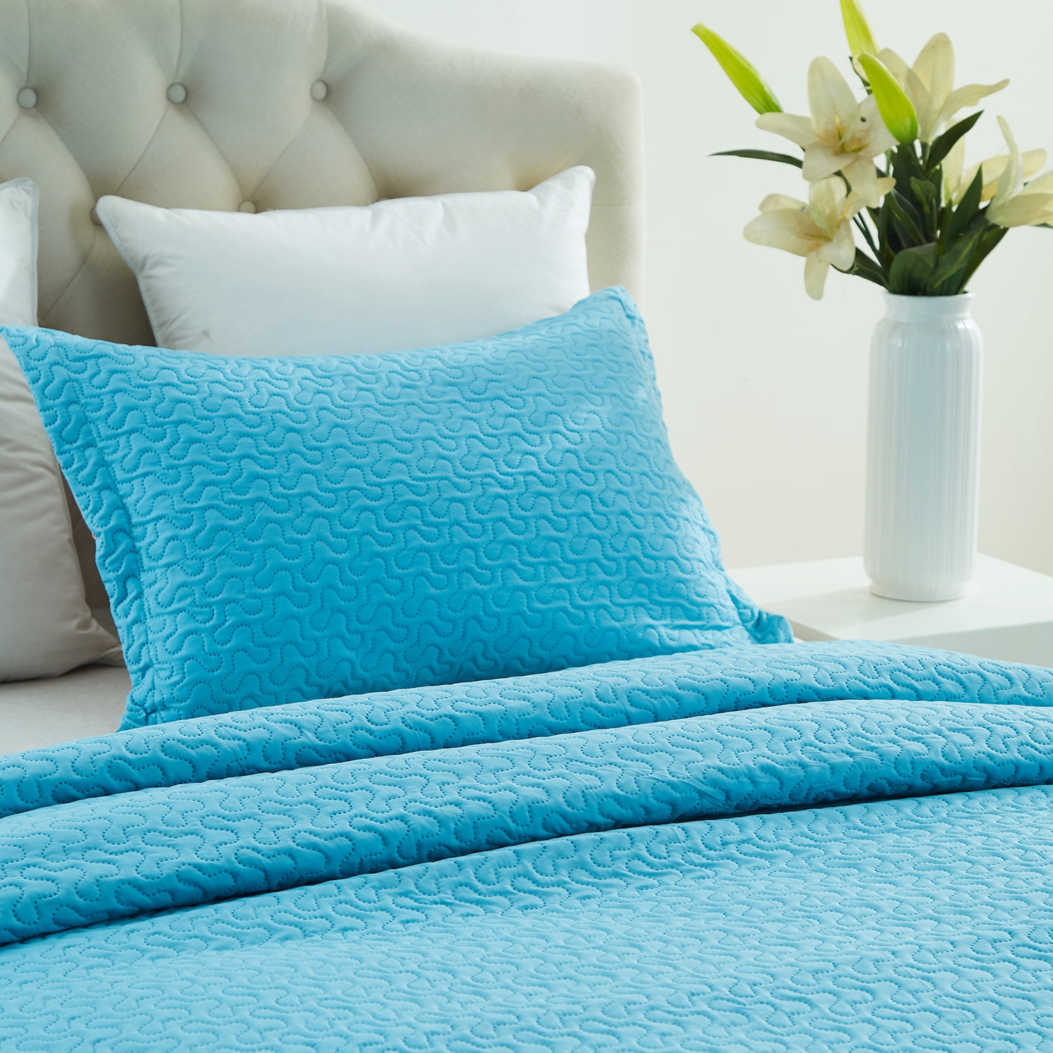 JML Quilt Set King Size Lightweight Bedspread, Soft Summer Quilt Bedding Set Coverlet for All Seasons with 3 Piece (1 Quilt, 2 Pillow Shams), Blue