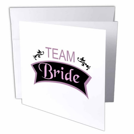 - 3dRose Team Bride in pink and black - fun pre-wedding girls night out - bridesmaids bachelorette hen party, Greeting Cards, 6 x 6 inches, set of 12