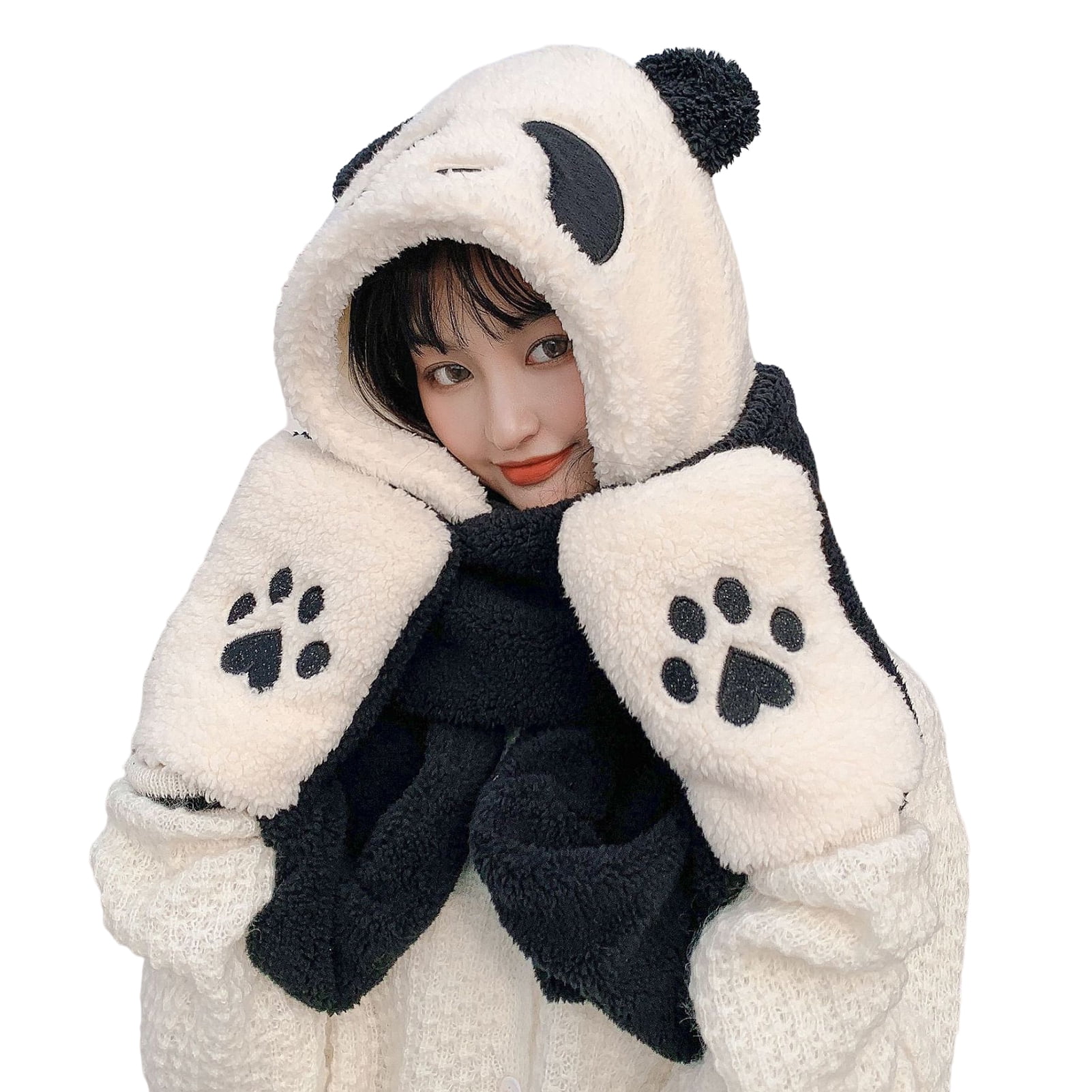 Bonnet D'hiver Femme En Peluche Avec Oreilles D'ours - Ensemble 3 En 1 (bonnet, écharpe, Gants) - Taille Unique élastique - 7