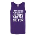 thumbnail image 2 of I May Not Be Perfect But Jesus Thinks I'm To Die For | Mens Inspirational/Christian Graphic Tank Top, Purple, 3XL, 2 of 3
