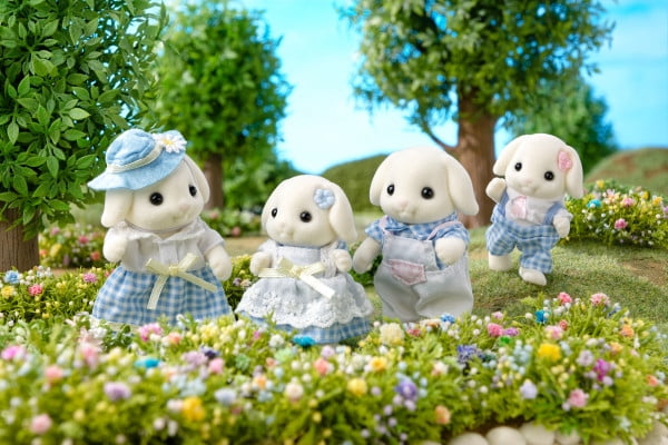 Calico Critters Flora Rabbit Family, Set of 4 Collectible Doll Figures