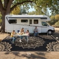thumbnail image 4 of Findosom 9'x12' Outdoor Rug Large Patios Rug RV Outdoor Rug Waterproof Foldable Portable Camping Rugs Reversible Plastic Straw Rug Outdoor Area Rug for Camping,RV,Balcony,Patio,Picnic,Beach Black, 4 of 9