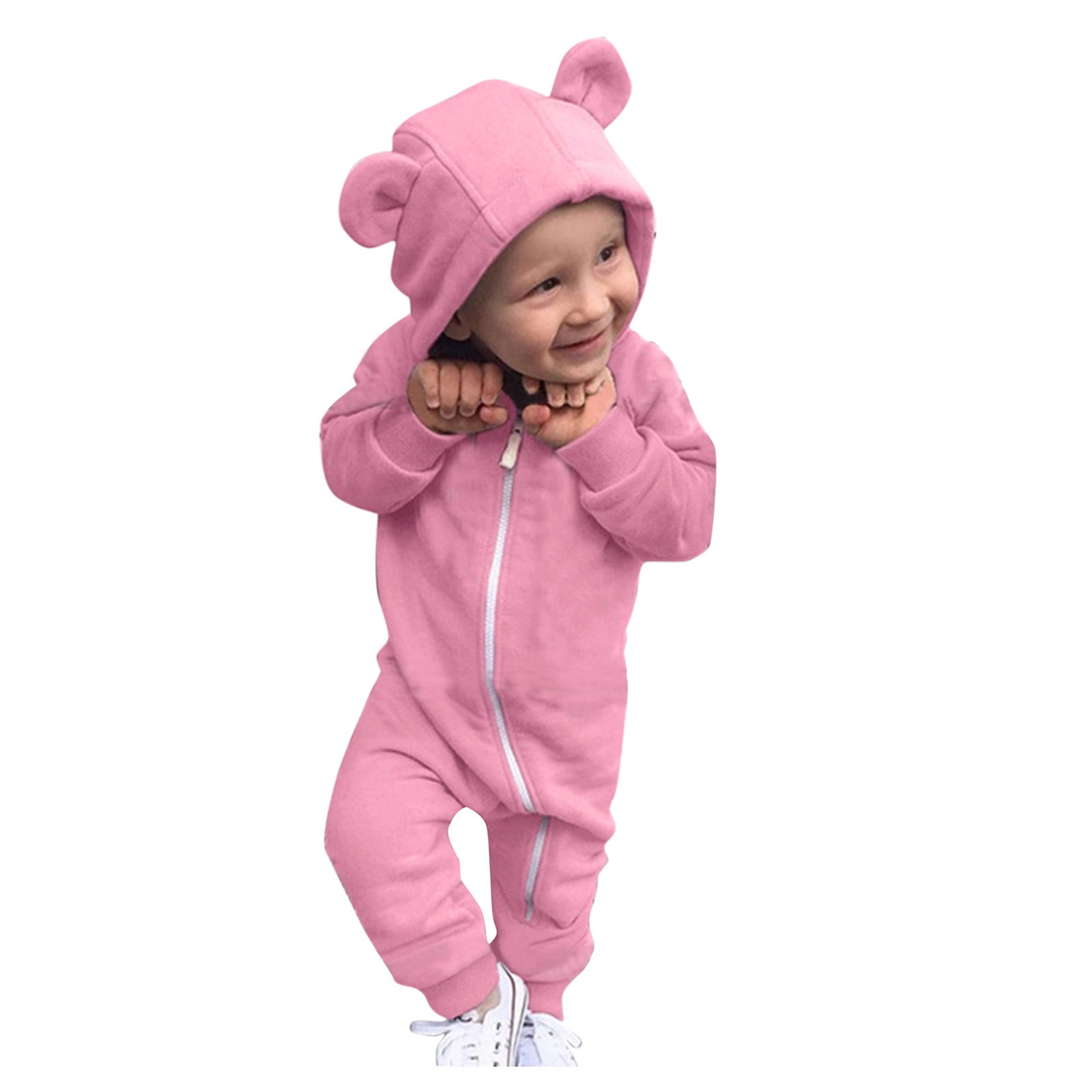 Girls Baby Romper Pink Mouse Hooded Playsuit with Ears Newborn to 12 Months 