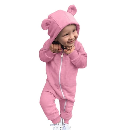 

ASEIDFNSA Zip Up Romper Boy Pack Baby Girls Boys Bear Ear Solid Jumpsuit Soft Romper Clothes