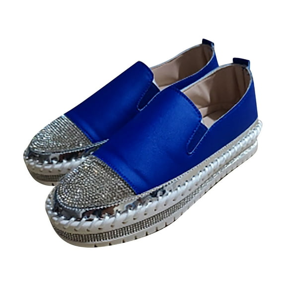 Fesfesfes Woman Shoes Round Toe Plus-size Flat Color-matching Rhinestones Slip-on Loafers 41(8)