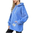 thumbnail image 4 of WMTBSRSW Women's Warm Winter Oversized Hoodies Fuzz Fleece Hoodie Sweatshirt Thermal Plush Sherpa Pullover with Kanga Pocket Blue X-Large, 4 of 9