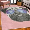 thumbnail image 3 of Pug Decorative Rug, Dog Portrait Mirror Sunglasses Hand Drawn Illustration of Pet Animal Funny, Quality Carpet for Bedroom Dorm and Living Room, 6 Sizes, Blush Lilac, by Ambesonne, 3 of 4