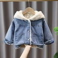 thumbnail image 2 of BFHHYA Kids Girls' Fleece-Lined Denim Jacket Button-Down Hooded Warm Jean Jacket Bow-Accented Long Sleeve Coat with Pockets for School Commutes (1-12 Years), 2 of 9