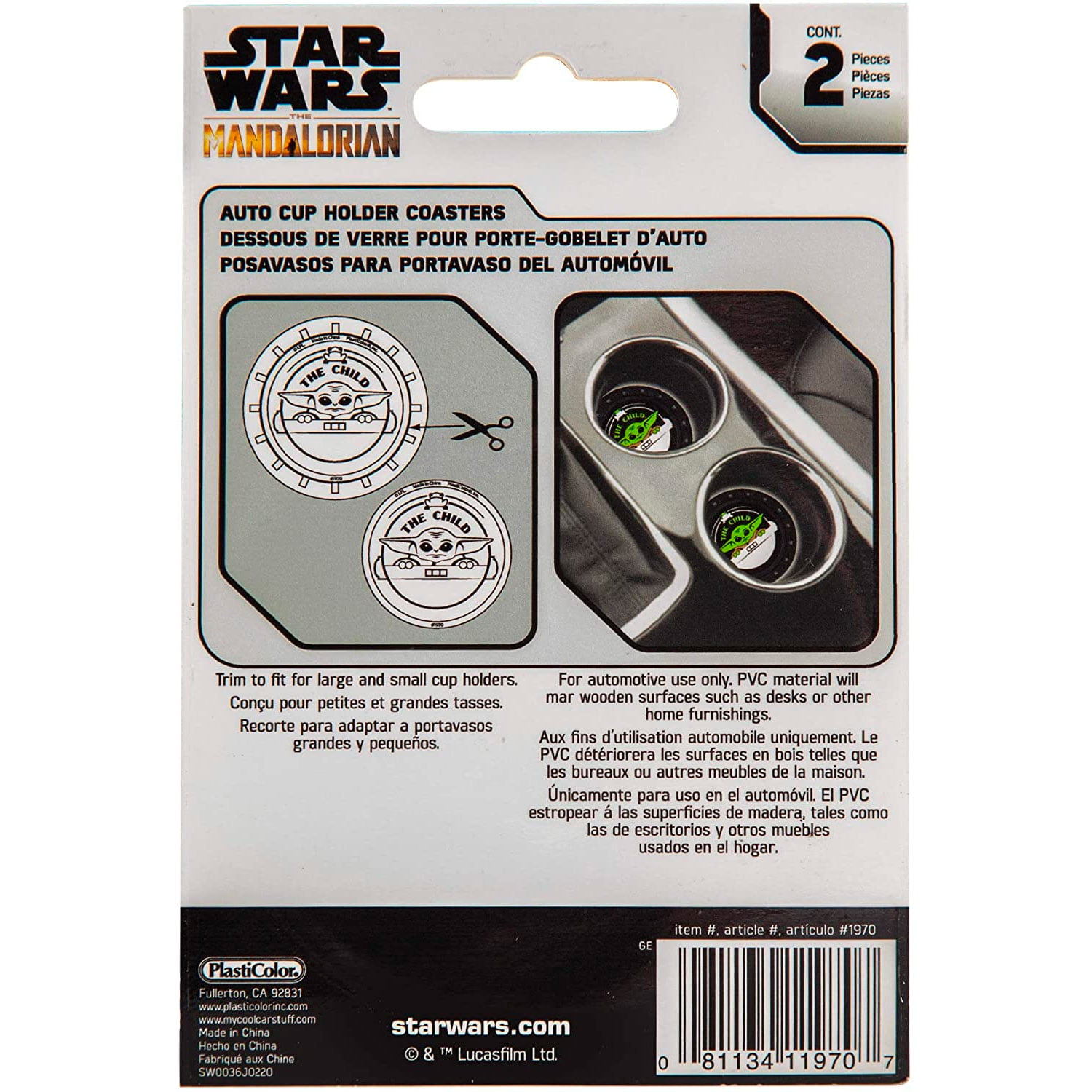 Plasticolor Star Wars BB-8 Car Coaster 2x Cupholder Coasters 