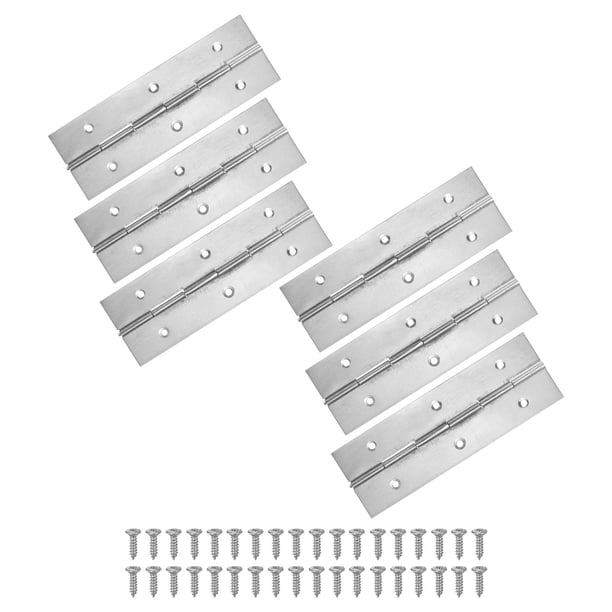 Uxcell Paquete de 6 Bisagras Continuas y de Piano Plateadas, 6x2x0.04" de Acero Inoxidable con Tornillos para Puertas de Gabinetes