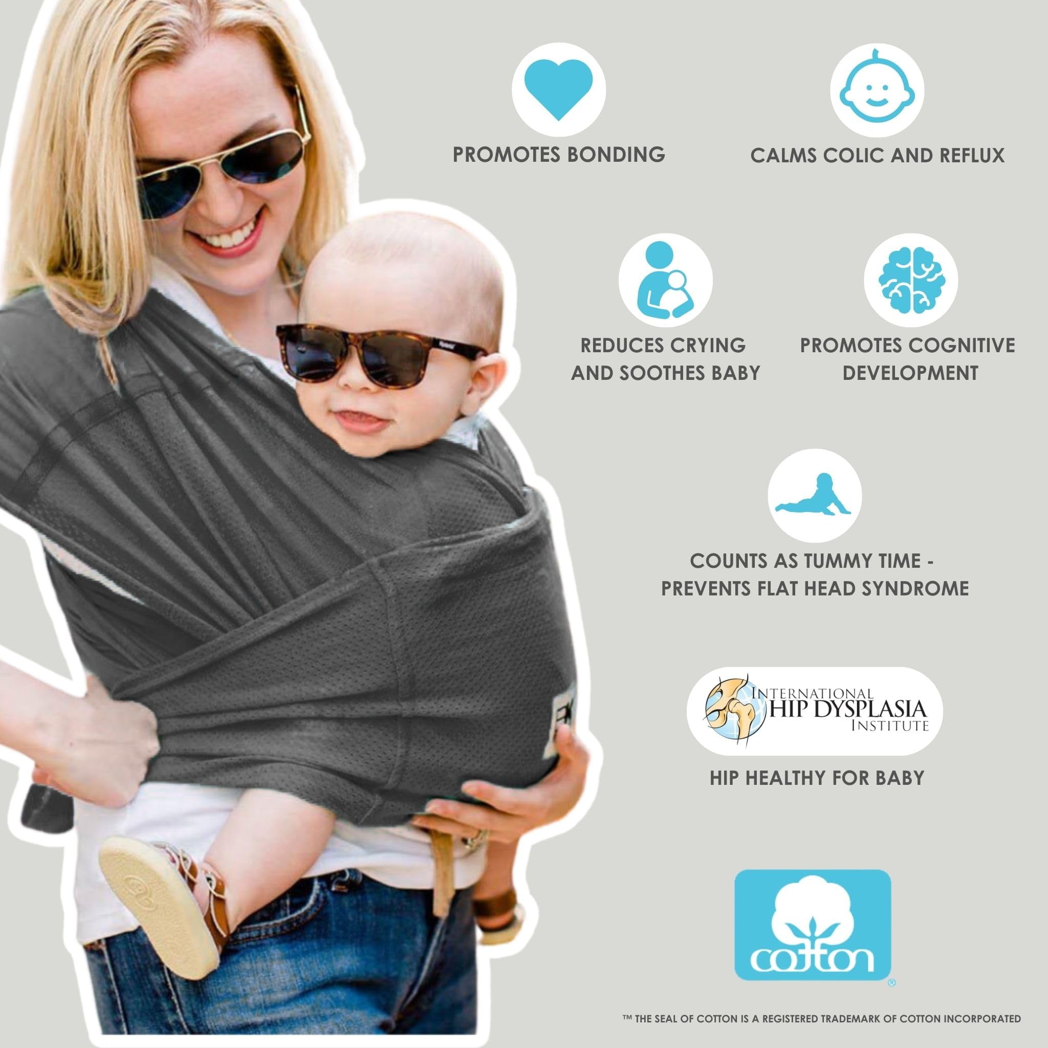 Baby K'tan Baby Wrap Carrier - Pre Wrapped, Breathable Unique Cotton Mesh Sling - Temperature Controlled Design - Adjustable Back Support for Newborn to Toddler - Breeze Black (X-Large)