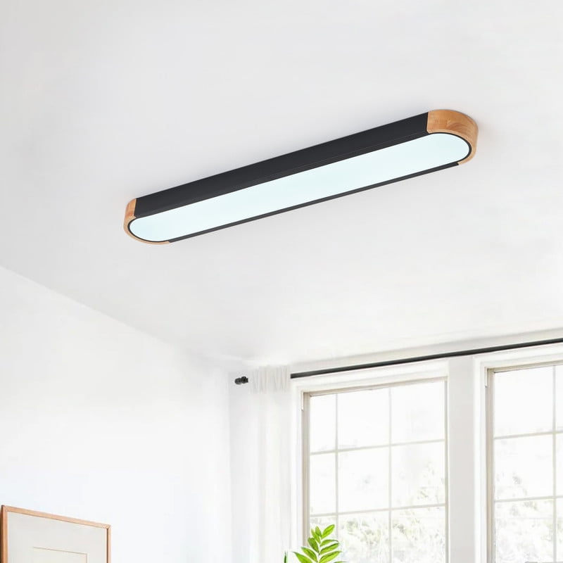Aiwen 37.4" LED Linear Flush Mount Ceiling Light, Modern Matte Black Ceiling Fixture with PS Lampshade -- Perfect for Living Room, Entryway & Restaurant