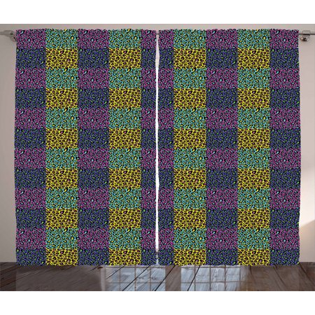 Leopard Print Curtains 2 Panels Set Colorful Checkered Pattern