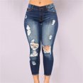 thumbnail image 2 of Clearance LYXSSBYX Womens Denim Capris with Pockets Fashion Women Pockets Button Mid Waist Skinny Ripped Jeans Trousers Hole Pants, 2 of 7