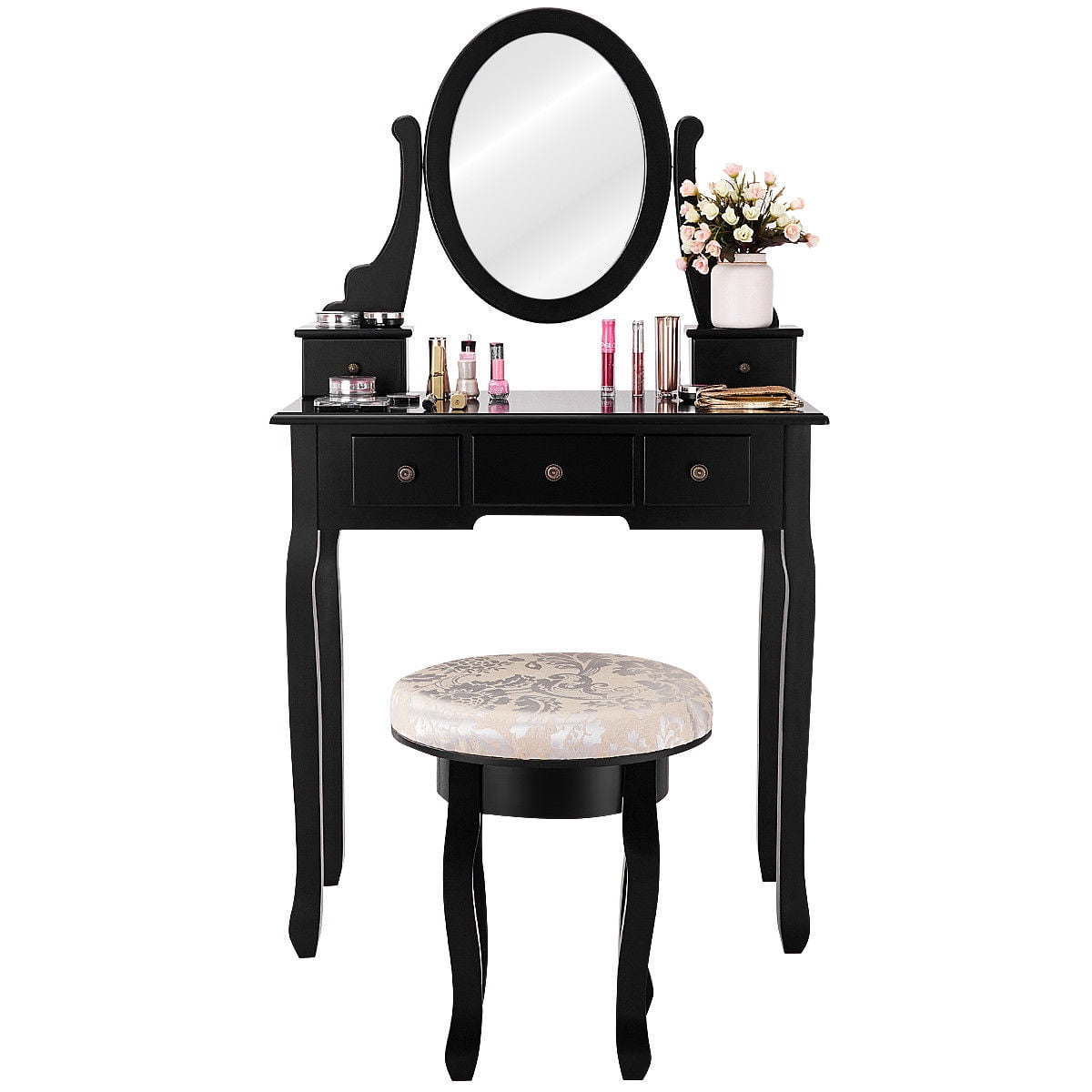 Topbuy 5 Drawers Rotatable Vanity Dressing Makeup Table Set w