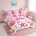thumbnail image 2 of Manfei Pink Coquette Bow Bedding Comforter Set for Girls, Cute Rainbow Seashell Full Bedding Set, Pink Reversible 7pcs, 2 of 6