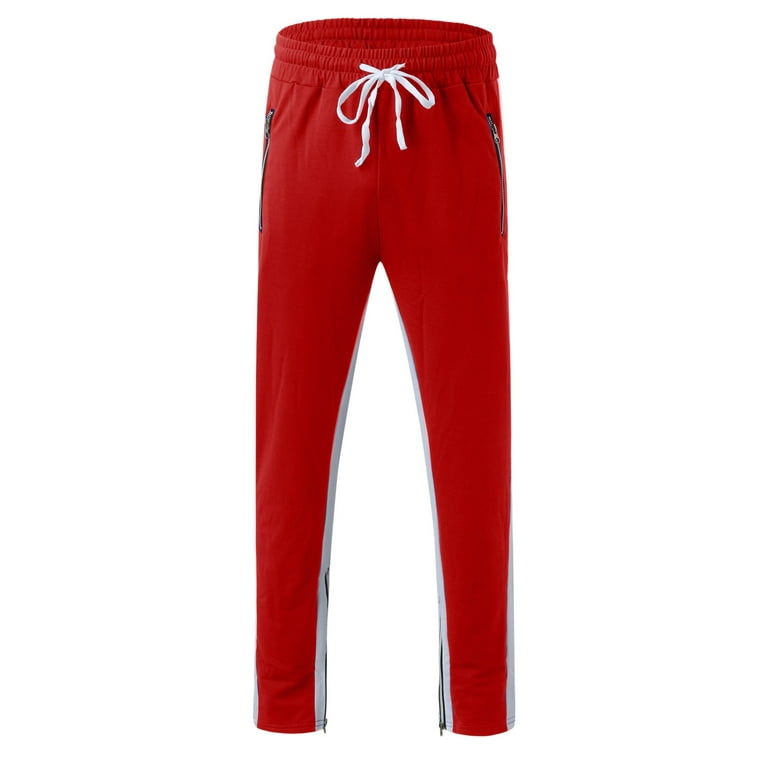 red sweatpants for men mens autumn winter leisure outdoor sports jogging  fit color foot mouth zipper pants 