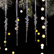 5PCS Icicle Christmas Tree Ornaments - Clear Acrylic Ice Drop Pendants, Hanging Ornaments for Tree Window Mantel Winter Holiday Decor