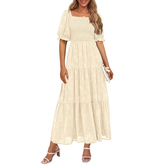 Vestido Midi PRETTYGARDEN Mujer Verano 2025 Floral Beige