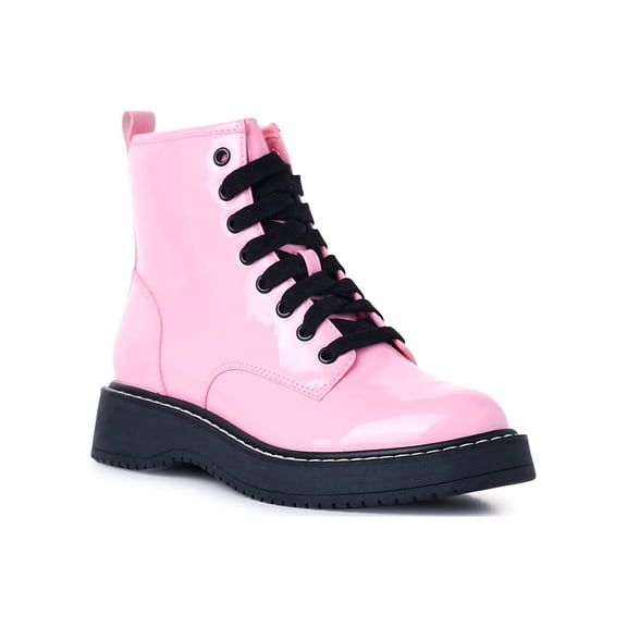 Madden NYC Women's Moto Lace Up Patent Booties