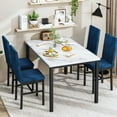 thumbnail image 5 of LTTROMAT 5 Piece Dining Table Set, Kitchen Table Set for 4, Modern Faux Marble Tabletop and 4 Rhombus Pattern Velvet Upholstered Dining Chairs, Compact Kitchen Table Set for Home, White & Blue, 5 of 13