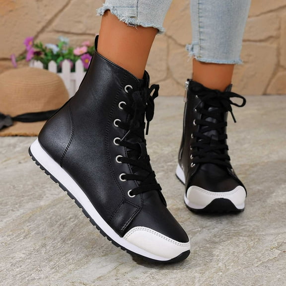 Bnwani Women Boots Ankle Fashion Toe Zipper Flat Casual Solid Boot Black Size 5.5