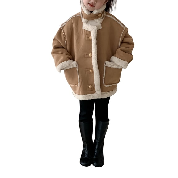 Coerni Girls Winter Coat, Toddler Girls Winter Fleece Jacket Warm Windproof Outwear Double Breasted Trench Outerwear